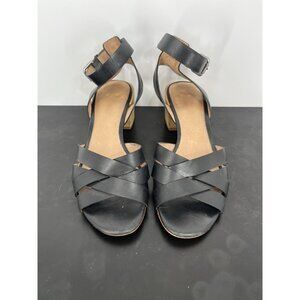 Madewell Lucy Sandal- Black Leather Strappy Block Heel In Size 8